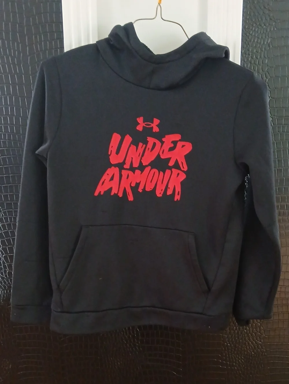 Under Armour Kids Black Hoodie with Red Graphic Logo